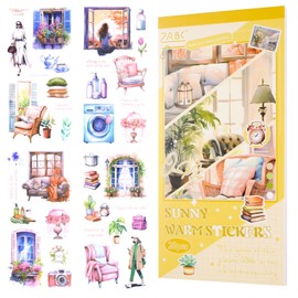 Scrapbook Sticker Book, 20 Sheets Journaling Stickers, Junk Journal Supplies, Pre-Cut Aesthetic PET Materials, Watercolour Scrapbooking Stickers for Adults