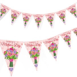 2Pack Mother's Day Bunting Banner Decorations, Happy Flowers Mothers Day Party Bunting Garland Supplies Decoration (A)