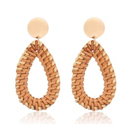 CEALXHENY Rattan Earrings Straw Wicker Braid Drop Dangle Earrings Lightweight Handmade Stud Earring for Women Girls (B Drop)