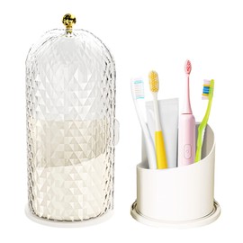 Multifunctional Rotating Toothbrush Holders with Sliding Lid, The 3-Slot Bathroom Countertop Vanity Organizer Perfect for Tooth Brush, Toothpaste, and Makeup Brushes Holder Storage (Black)