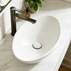 20.5" x 12.6" x 5.5" Glossy White Egg Shaped Vessel Sink, Modern Above Counter Bathroom Vanity Basin