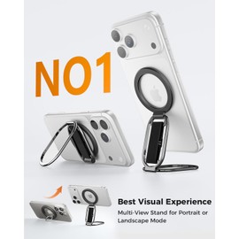 SUPERONE for MagSafe Phone Grip for MagSafe Kickstand Compatible with Mag Safe Finger Loop, 4-in-1 Phone Ring Holder Strap for Mag Safe iPhone 17/16/15/14/13/12 Series, Black [2025 Version]