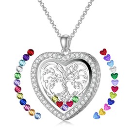 SOULMEET Heart Tree of Life Floating Locket Necklace That Holds Birthstones/Pictures/Hair Locket Living DIY Floating Charm Memory Necklace for Women