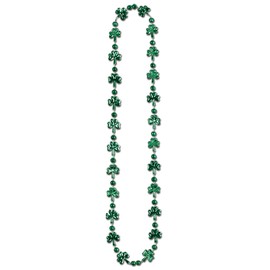 Beistle Supplies Plastic Novelty Shamrock Beaded Necklace for Happy St Patrick’s Day Party Favors, 33", Green