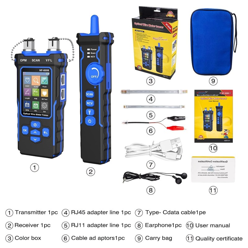 KOLSOL Network Cable Tester with Optical Power Meter, CAT5 CAT6