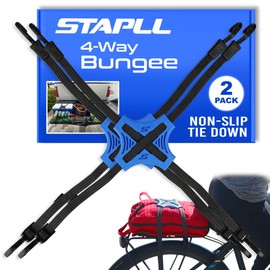 STAPLL Tack Strap – 4-Way Flat Bungee Cord with Rubber Pad Grip, Non-Slip Tie Down Straps for Motorcycle, ATV, Kayak, Cycling, Camping, Truck Storage, Adjustable Bungee Cords - 2 Pack (Blue)