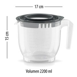 RoyalFay® Mixing cup measuring cup with splash guard lid, 1600 ml, plastic (PP) (anthracite)