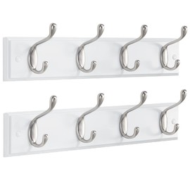 AMADA HOMEFURNISHING Coat Rack Wall Mount 2 Pack, Coat Hooks Wall Hooks Coat Hangers for Wall, Hat Racks Hooks for Hanging Coats Wall Mounted, 15.7" L x 2.8" W x 0.6" H, White