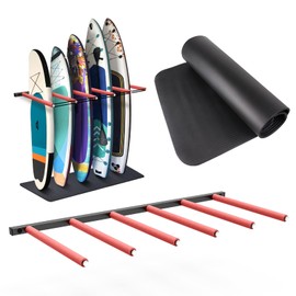 UOKRR 2025 Upgrade Surfboard Wall Mount, Surfboard Rack with Rubber Mat & Bungee Cord, 6 Arms Vertical Surfboard Wall Rack Garage Storage for Wall Holds 5-6 Boards