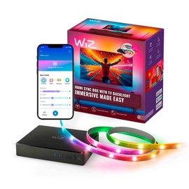 WiZ HDMI Sync Box with TV Backlight – Syncs Light to Your Movies, Games and Music - HDMI 2.0 – Supports 4K at 60Hz - RGBIC LED Strip for 75-85 Inch TVs - App/Voice Control, Works with Google and Alexa