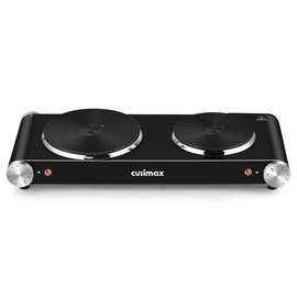 Cusimax Back to School Recommendations, Double Oven Electric Cooktop, 1800W Stainless Steel Countertop Cooking Oven, Heats Fast and Evenly, Easy to Clean, Great for Home Use - Color: Red