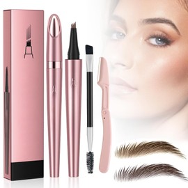2pcs Eyebrow Pencil Eyebrow Microblading Pen - Eyebrow Pen Micro 4 Point Brow Pen Eyebrow Eye Makeup Long-Lasting Waterproof & Smudge-proof Natural Eyebrow Hair (Dark Brown＋Light Brown)