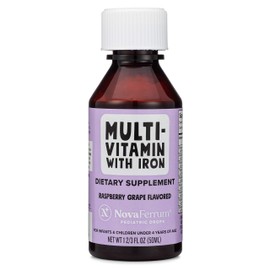 NovaFerrum Yum 16 Fl Oz | Multivitamin with Iron for Ages 4 & Up | Gluten Free Certified | Sugar Free | Raspberry Grape