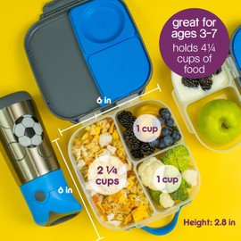 b.box Mini Lunch Box for Kids: Lightweight Bento Box, Lunch Snack Container with 2 Leak Proof Compartments. Ages 3+ School Supplies, BPA Free (Midnight, 4¼ cup capacity)