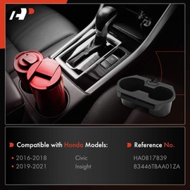 A-Premium Cup Holder Insert Compatible with Honda Civic 2016 2017 2018, Insight 2019 2020 2021, Center Console Armrest, Black, Replace# 83446-TBA-A01ZA, 83446TBAA01ZA