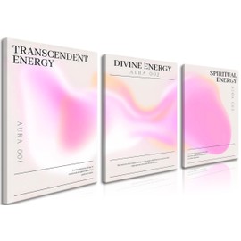Pink Wall Decor Room Aesthetic Set of 3 - Gradient Aura Canvas Paintings Prints, Angel Number Spiritual Quotes Inspirational Wall Art for Living Room, Bedroom, Apartment - Framed 16x24 in