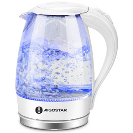 Aigostar Electric Kettle, 1500W Cordless Electric Tea and Hot Water Kettle with Filter, LED Illuminated, High Borosilicate Glass, No BPA, Auto Shutoff, Boil-Dry Protection, 360° Base, 1.7 Liter