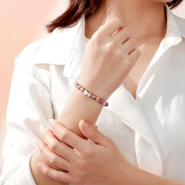 ADVIOK Gifts for Birthday Sweet Heart Charm Natural Pink Stone Bracelet Adjustable for Teen Girls Best Friend Bestie Daughter Sister Birthday Gift