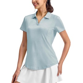 Rdruko Women's Golf Shirts Short Sleeve Dry Fit Collared Moisture Wicking Tennis Athletic Polo Shirts, Gray Blue, L