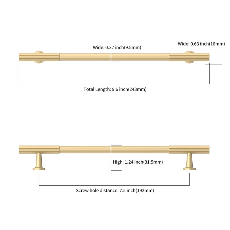 Asidrama 10 Pack 7.5 Inch(192mm) Brushed Gold Cabinet pulls Kitchen