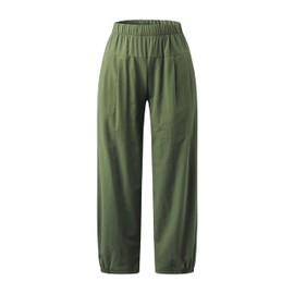 Zontroldy Linen Capri Pants for Women High Waisted Wide Leg Yoga Capris Crop Pants Sweatpants with Pockets(0768-ArmyGreen-S)