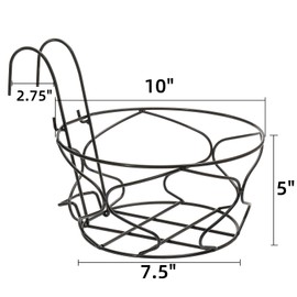 Noamus 3 Pack 10" Hanging Railing Planters Basket, Round Iron Rack Fence Shelf, Metal Wire Flower Pot Holder, Plants Hangers with Detachable Hook for Balcony Garden Indoor and Outdoor (Black)