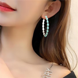 Faux Turquoise Hoop Earrings Boho Dangling Earrings Western Cowgirl Earrings Retro Statement Earrings 80s Earrings Colorful Jewelry for Women Girls (Green)