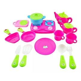 Bestway Juego De Cocina Juguete 17 Piezas Funny Kitchen Set Bestway Color Rosa/verde