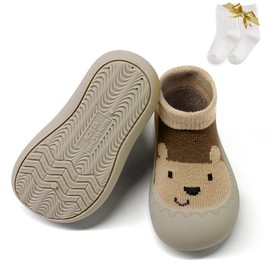 ZURLEFY Cartoon Bear Sock Shoes for Baby Boy, First Walking Sock Shoes Toddler, Non Slip Floor Baby Sock Slippers for Babies Newborn Infants Toddlers Boys Girls(37-07M)