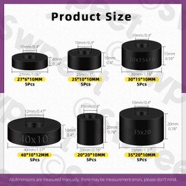 Swpeet 30Pcs 6 Sizes Round Rubber Spacer Assortment Kit, 10/12mm Anti Vibration Black Rubber Washers Kit, Neoprene Spacer Multi Purpose Thick Rubber Grommets for Home and Car Accessories