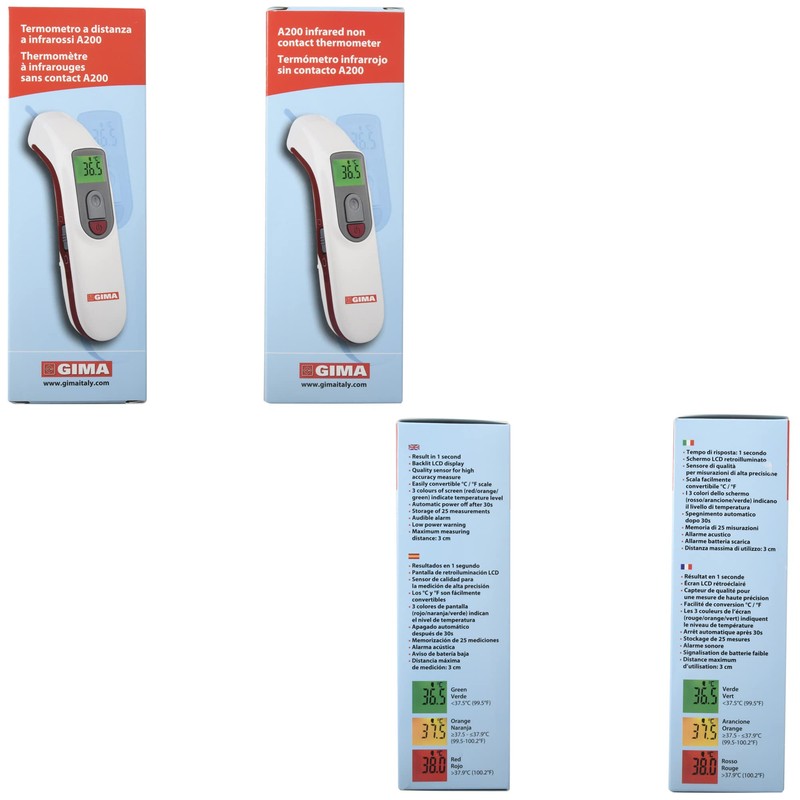 GIMA - Termometro Infrarossi Frontale Laser Digitale Professionale, per Febbre,