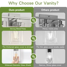 Espird Brush Nickel Bathroom Vanity Light - 3 Light Bathroom Light Fixture Square Design & UL Certification & Square Bath Room Lights Fixture Over Mirror