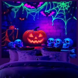 AOHMPT Glow-in-the-Dark Halloween Tapestry - UV Reactive Black Light Wall Hanging Decor for Spooky Parties, Bedroom, Living Room (Pumpkin, 59L x 51W, Unframed)