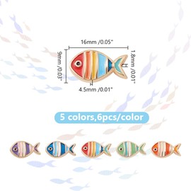 arricraft 30 Pcs Alloy Enamel Fish Beads, 5 Colors Streak Fish Spacer Beads with Golden Side Metal Ocean Animal Beads Summer Beach Beads for Bracelet Necklace Jewelry Making 9x16mm