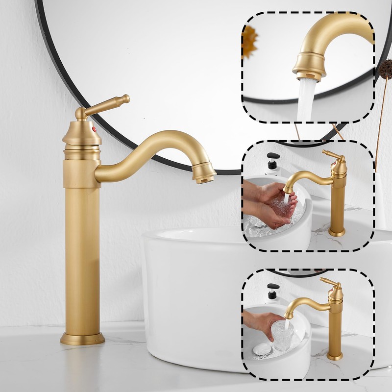 GGStudy Tall Body Single Handle One Hole Bathroom Vessel Sink