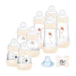 MAM Easy Start Anti-Colic Set, Baby Bottle Set for Newborns, 94% Acceptance, 80% Less Colic, 8 Bottles (130, 160, 260 ml), 1 Start Dummy, 1 Handle, 1 Drinking Spout, 0+ Mon, Beige