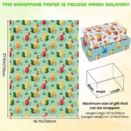 Pineraap 12 Sheets Cocktail Wrapping Paper - Colorful Drink Design Gift Wrap for Summer Parties, Birthdays, Baby Showers & Bar Theme Gifts, 19.7 x 27.6 Inches