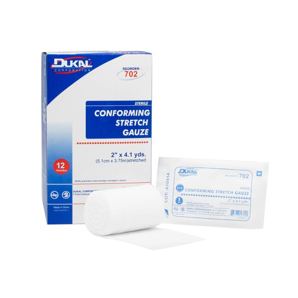 Dukal - 702 DUKAL Conforming Stretch Gauze Bandage, 2" x 4.1 yd, Sterile (Pack of 96)