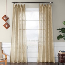 HPD Half Price Drapes Patterned Faux Linen Sheer Curtains for Living Room 50 X 84 (1 Panel), SHCH-11701A-84, Calais Tile Beige