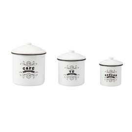 Franquihogar Set of 3 Vintage Enamelled Tins - Café (Coffee), Te (Tea), Azucar (Sugar)