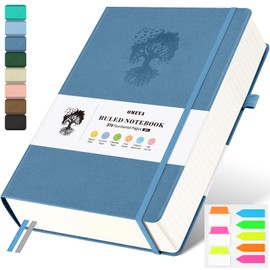 B5 Lined Journal Notebook, 370 Numbered Pages Thick Leather Journal for Writing, College Ruled Hardcover Notebook for Work with 100gsm Paper, Writing Journal for Women, Men (7.6" x 10.3" Deep Blue)