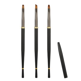 3pcs Nail Clean Up Brushes, Builder Gel Brush Nail Brushes Set with Round Angled & Flat Head for Cleaning Polish Metal Nail Brushes Set for Nail Art Acrylic Gel Polish (Black)