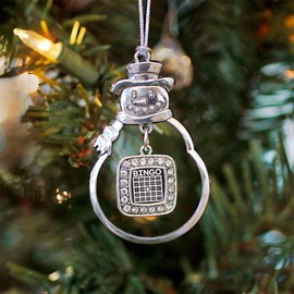 Inspired Silver - Bingo - Silver Christmas Ornament - Square Charm Christmas Tree Ornament with Cubic Zirconia - Snowman Hanging Decoration