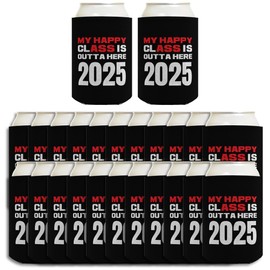 Graduation Gift Funny Can Coolie My Happy Class Outta Here 2025 Graduation Party Favor 24-Pack Can Coolies Drink Coolies