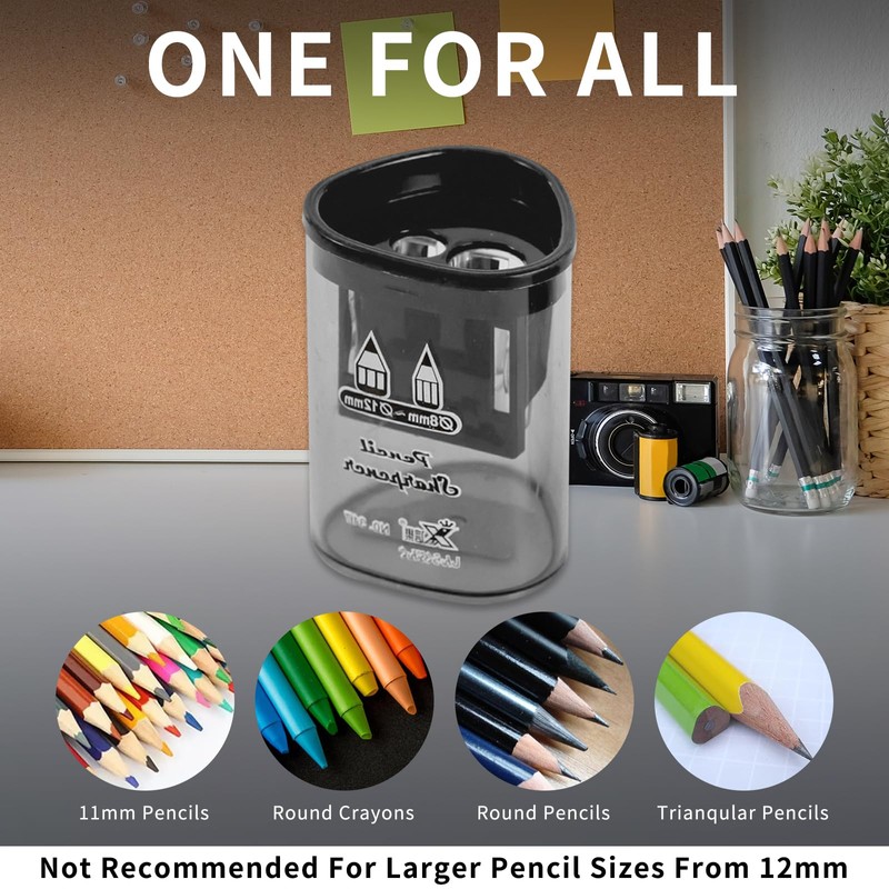 2 PCs Pencil Sharpener with Container,Dual Holes (8mm, 12mm) Pencil