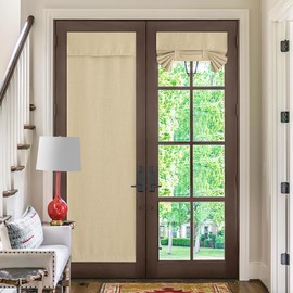 NICETOWN Blackout Curtain Faux Linen Thermal Insulated French Door Curtain Farmhouse Window Shades for Patio Door Privacy Tie up Blind for Kitchen, 30 inch x 72 inch, Oatmeal, 1 Panel