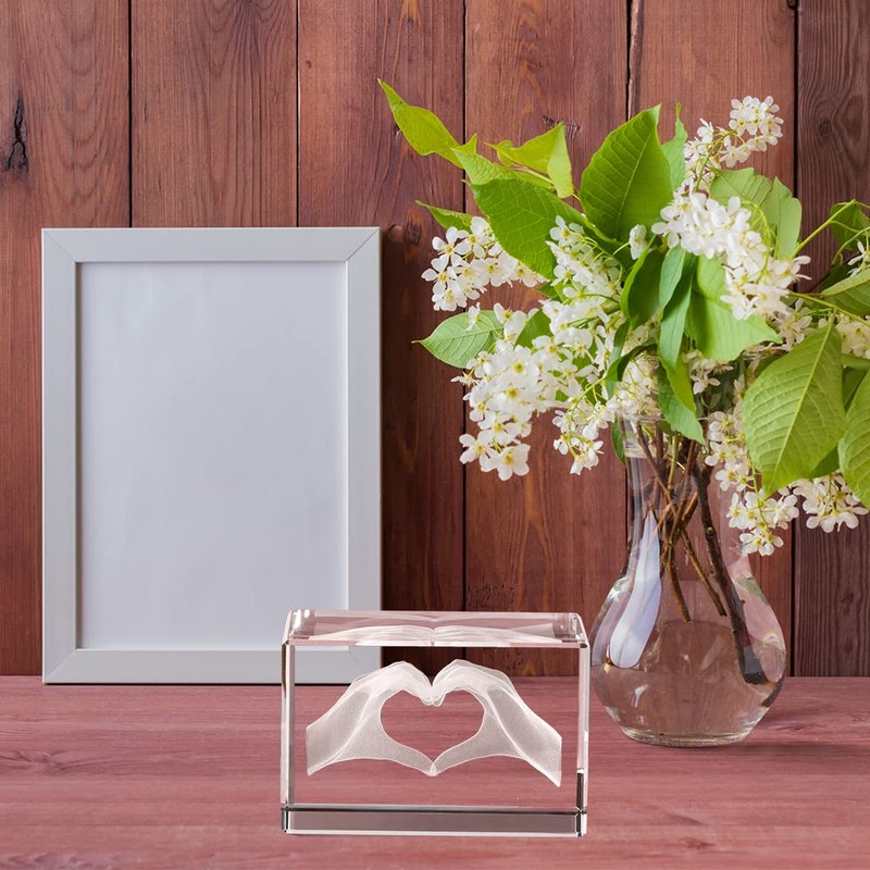 ERWEI Crystal Gifts Engraved Two Hands Form a Heart in