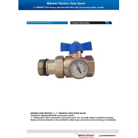 1'' UNDERFLOOR Heating Manifold Ball Valve with Thermometer RED Blue Handle (Blue)
