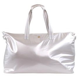 White Duffle Bag With Top Zipper And Striped Handles - Simply Southern