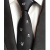 Secdtie Men's Skinny Silk Tie Repp White Skull Black Jacquard